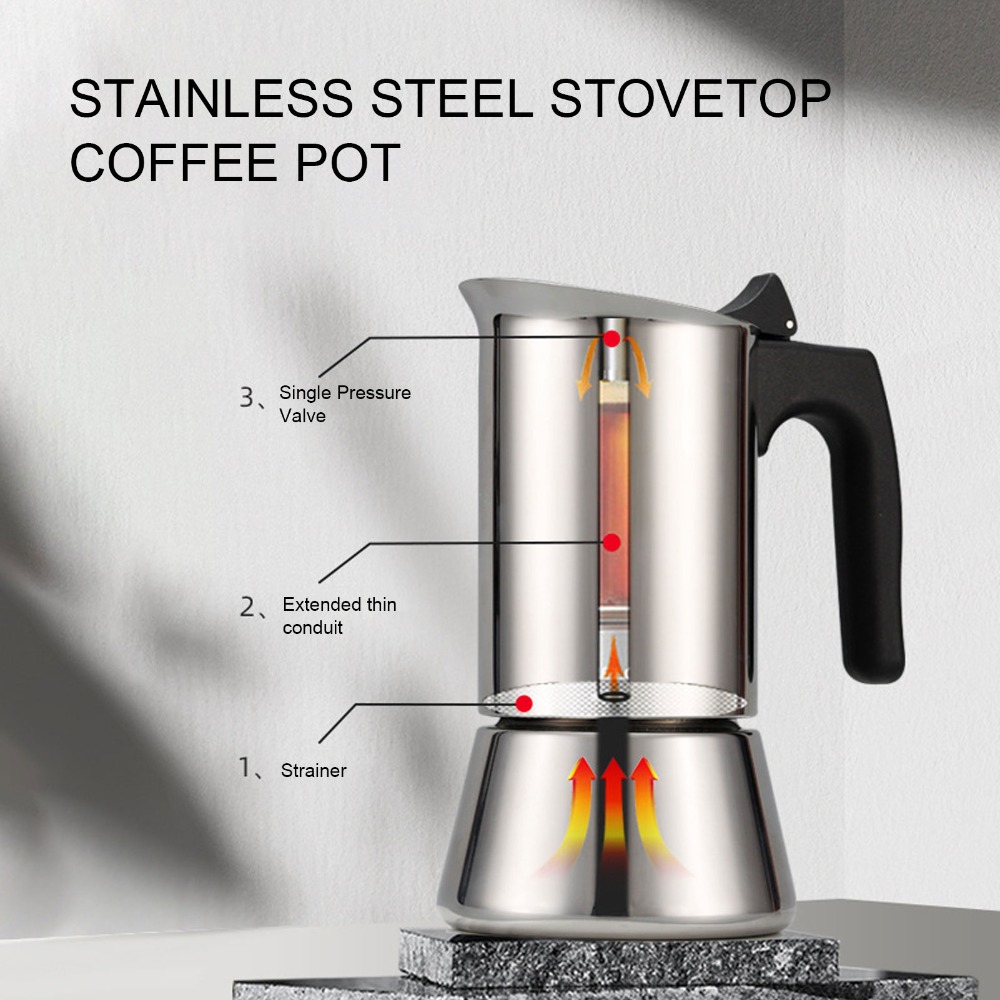 Coffee Equipment Wholesale - Stainless Steel Moka Pot Large Capacity